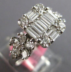 1.35CT DIAMOND 18K WHITE GOLD ROUND BAGUETTE & PEAR SHAPE DOUBLE FLOWER FUN RING