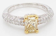 2.16CT WHITE & FANCY YELLOW DIAMOND 18KT 2 TONE GOLD 3D CLASSIC ENGAGEMENT RING