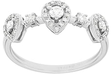 .35CT DIAMOND 14KT WHITE GOLD ROUND PEAR SHAPE PAST PRESENT FUTURE FUN LOVE RING