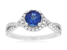 1.3CT DIAMOND & AAA TANZANITE 14KT WHITE GOLD 3D ROUND HALO INFINITY LOVE RING