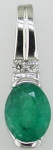 1.25CT DIAMOND & AAA EMERALD 14KT WHITE GOLD 3D OVAL SEMI BEZEL FLOATING PENDANT