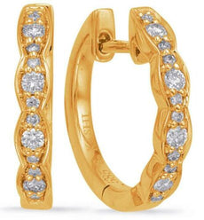 .18CT DIAMOND 14KT YELLOW GOLD 3D CLASSIC 3 STONE ROUND HUGGIE HANGING EARRINGS