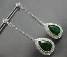 EXTRA LARGE 10.42CT DIAMOND & AAA EMERALD 18KT 2 TONE GOLD PEAR HANGING EARRINGS