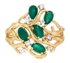 1.05CT DIAMOND & AAA EMERALD 14KT YELLOW GOLD 3D CLASSIC MULTI BRANCH FUN RING