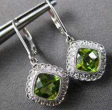 1.92CT DIAMOND & AAA PERIDOT 14KT WHITE GOLD SQUARE LEVERBACK HANGING EARRINGS