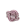 EXTRA LARGE 2.40CT DIAMOND & AAA RUBY 18KT WHITE GOLD MULTI ROW LOVE KNOT RING
