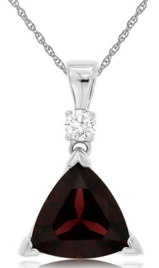 2.6CT DIAMOND & AAA GARNET 14KT WHITE GOLD 3D TRILLION & ROUND FLOATING PENDANT