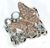 LARGE .56CT WHITE & PINK DIAMOND 18KT WHITE & ROSE GOLD 3D BUTTERFLY LOVE RING