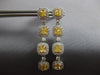 ESTATE LARGE 7.3CT WHITE & FANCY YELLOW DIAMOND 18K 2 TONE GOLD SQUARE HANGING EARRINGS