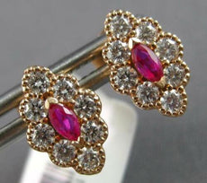 .65CT DIAMOND & AAA RUBY 14KT ROSE GOLD 3D MARQUISE & ROUND FLORAL STUD EARRINGS