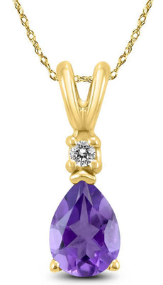 .78CT DIAMOND & AAA AMETHYST 14K YELLOW GOLD PEAR SHAPE & ROUND FLOATING PENDANT