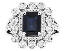 2.64CT DIAMOND & AAA SAPPHIRE 14K WHITE GOLD EMERALD CUT & ROUND ENGAGEMENT RING