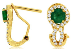1.24CT DIAMOND & AAA EMERALD 14KT YELLOW GOLD 3D INFINITY HALO CLIP ON EARRINGS