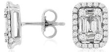 .60CT DIAMOND 14KT WHITE GOLD ROUND & BAGUETTE CLUSTER SQUARE HALO STUD EARRINGS