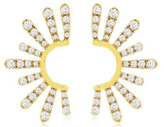 ESTATE .50CT DIAMOND 14KT YELLOW GOLD ROUND 3D SEMI FLOWER SUNBURST FUN EARRINGS