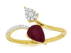 .87CT DIAMOND & AAA RUBY 14KT YELLOW GOLD 3D ROUND & PEAR SHAPE CRISS CROSS RING