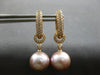 LARGE .49CT DIAMOND & AAA PINK SOUTH SEA PEARL 18KT ROSE GOLD 3D HUGGIE EARRINGS