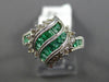 ESTATE WIDE 1.18CT DIAMOND & AAA EMERALD 14KT WHITE GOLD 3D LEAF MULTI WAVE RING