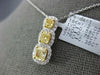 ESTATE 1.68CT WHITE & FANCY YELLOW DIAMOND 18KT 2 TONE GOLD HALO 3 STONE PENDANT