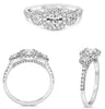 1.13CT DIAMOND PLATINUM 3D ROUND & CUSHION CLASSIC 3 STONE HALO ENGAGEMENT RING