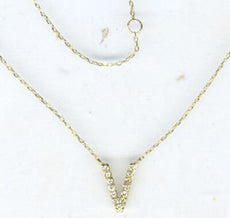 ESTATE .06CT DIAMOND 18KT YELLOW GOLD 3D CLASSIC V INITIAL NECKLACE