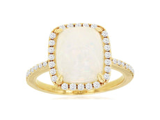 3.15CT DIAMOND & AAA OPAL 14K WHITE GOLD 3D CUSHION & ROUND RECTANGULAR FUN RING