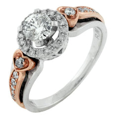 .75CT DIAMOND 14KT WHITE & ROSE GOLD CLASSIC ROUND DOUBLE HEART ENGAGEMENT RING