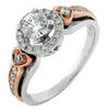 .75CT DIAMOND 14KT WHITE & ROSE GOLD CLASSIC ROUND DOUBLE HEART ENGAGEMENT RING
