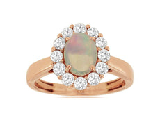 1.65CT DIAMOND & AAA OPAL 14KT ROSE GOLD 3D OVAL & ROUND CLASSIC FLOWER FUN RING