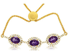 2.60CT DIAMOND & AAA AMETHYST 14KT YELLOW GOLD OVAL & ROUND ADJUSTABLE BRACELET