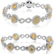 5.84CT WHITE & FANCY YELLOW DIAMOND 18K 2 TONE GOLD MULTI SHAPE & ROUND BRACELET