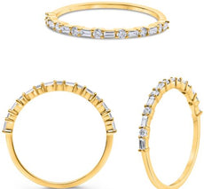 .24CT DIAMOND 14KT YELLOW GOLD 3D ROUND & BAGUETTE SHARED PRONG ANNIVERSARY RING