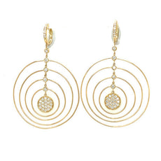 LARGE 1.01CT DIAMOND 18K YELLOW GOLD MULTI CIRCULAR BY THE YARD HANGING EARRINGS