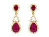 2.19CT DIAMOND & AAA RUBY 14K YELLOW GOLD 3D PEAR SHAPE & ROUND HANGING EARRINGS