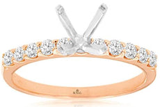 .35CT DIAMOND 14KT WHITE & ROSE GOLD 10 STONE 4 PRONG SEMI MOUNT ENGAGEMENT RING