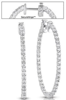 LARGE 2.8CT DIAMOND 14K WHITE GOLD INSIDE OUT SHARED PRONG HOOP HANGING EARRINGS