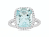 LARGE 5.68CT DIAMOND & AAA AQUAMARINE 14KT WHITE GOLD 3D CUSHION ENGAGEMENT RING