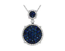 2.20CT DIAMOND & AAA SAPPHIRE 14K WHITE & BLACK GOLD 3D CLUSTER FLOATING PENDANT