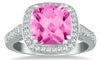 WIDE 2.38CT DIAMOND & AAA PINK TOPAZ 14KT WHITE GOLD CUSHION & ROUND SQUARE RING