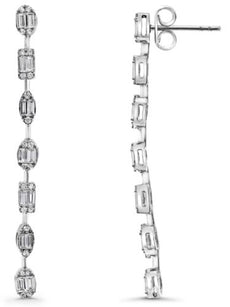 .89CT DIAMOND 14KT WHITE GOLD ROUND & BAGUETTE MULTI SHAPE BY THE YARD EARRINGS