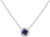 ESTATE .91CT DIAMOND & AAA SAPPHIRE 14KT WHITE GOLD 3D ROUND HALO LOVE NECKLACE