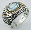 ESTATE 1.70CT AAA BLUE TOPAZ 925 SILVER & 14K YELLOW GOLD CUSHION SOLITAIRE RING