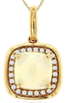 .98CT DIAMOND & AAA OPAL 14KT YELLOW GOLD CUSHION SQUARE HALO FLOATING PENDANT