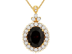 5.75CT DIAMOND & AAA GARNET 14K YELLOW GOLD OVAL & ROUND FLOWER FLOATING PENDANT