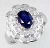 ESTATE LARGE 2.33CT DIAMOND & AAA SAPPHIRE 14K WHITE GOLD FLOWER ENGAGEMENT RING