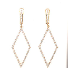 ESTATE 1.8CT DIAMOND 18K YELLOW GOLD 3D GEOMETRICAL FUN CLIP ON HANGING EARRINGS