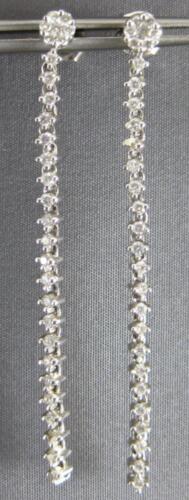1.0CT DIAMOND 14K WHITE GOLD 3D ROUND CLASSIC FLOWER TENNIS FUN HANGING EARRINGS