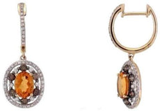 2.41CT WHITE & CHOCOLATE FANCY DIAMOND & AAA CITRNE 14KT YELLOW GOLD 3D EARRINGS