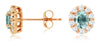 1.05CT DIAMOND & AAA AQUAMARINE 14KT ROSE GOLD OVAL & ROUND FLOWER STUD EARRINGS