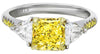 2.18CT WHITE & FANCY YELLOW DIAMOND PLATINUM CUSHION & TRILLION ENGAGEMENT RING
